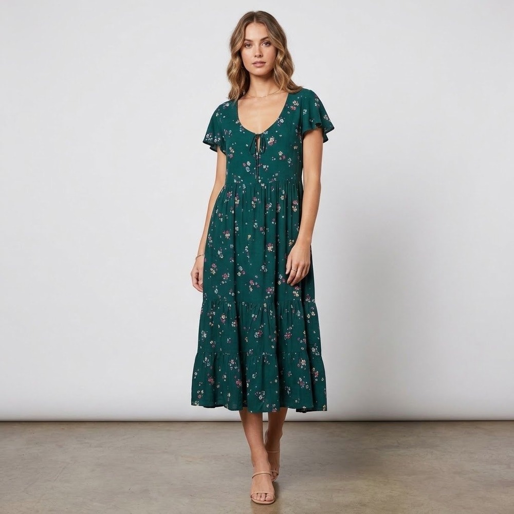 Urban Outfitters Auguste Gracie Midi Dress Floral Emerald Green Women US 4 NWT